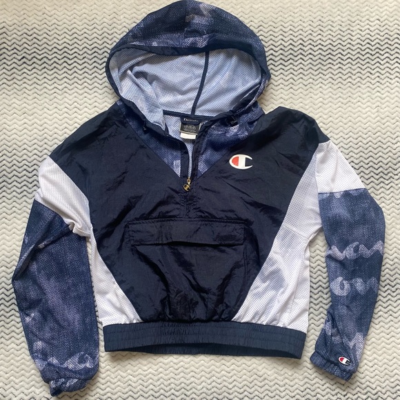 Blue and White Mesh Champion Half Zip Small Pullover Top - Picture 1 of 6